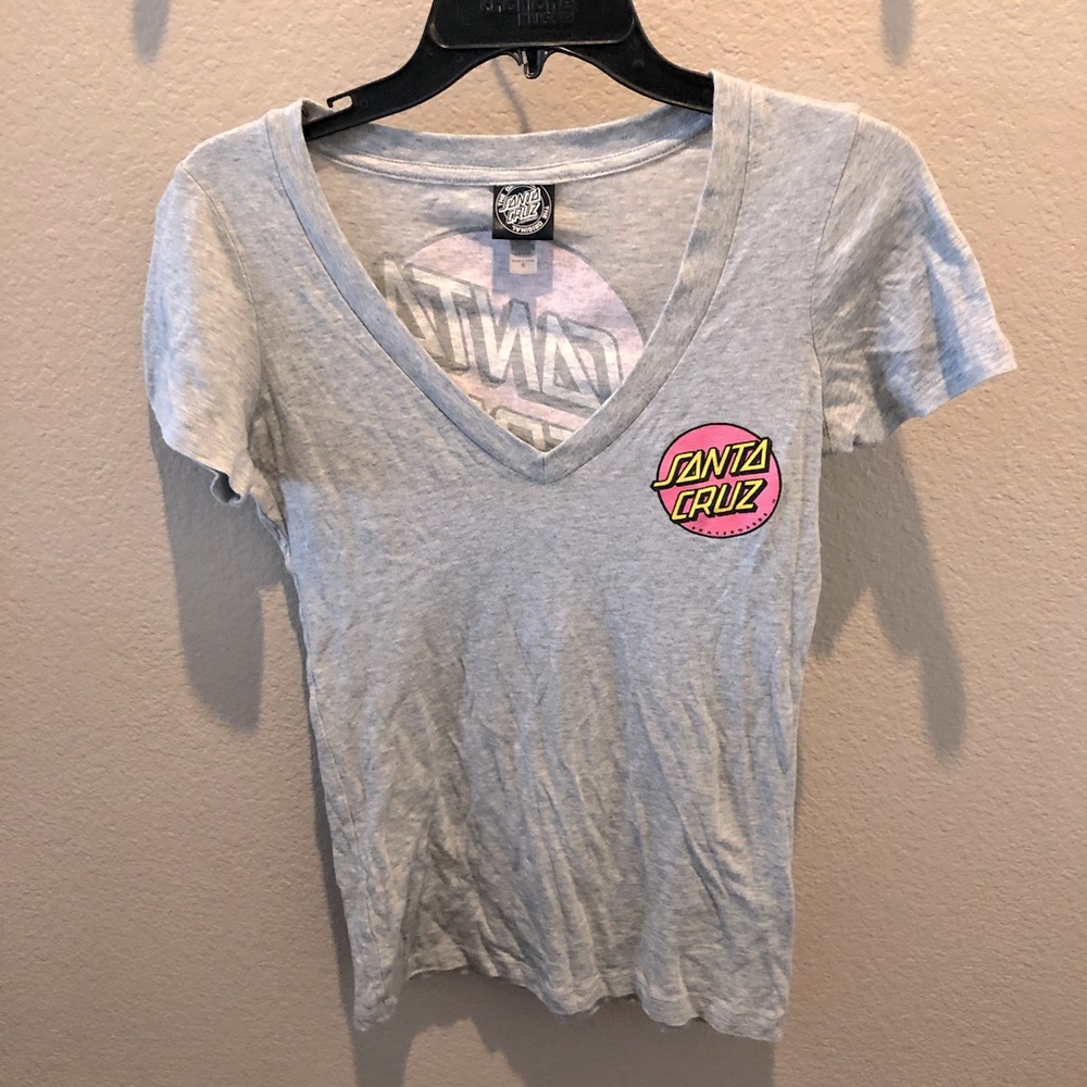 SANTA CRUZ Skate Gray Graphic Tee Logo Pink Top